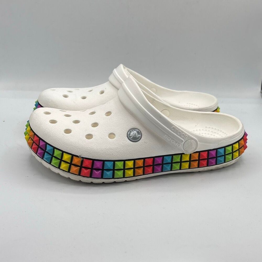 Crocs Crocband 3D Shapes Clog White Rainbow Style 207290 Unisex Men's 7 W 9 - Picture 3 of 9